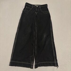 Alab Mega Rave Jeans 28 Baggy Wide Leg Embroidered Skater Bunny Vtg Y2K black